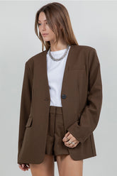 Woven Jacket Blazer w/ Detachable Wrap Around Belt
